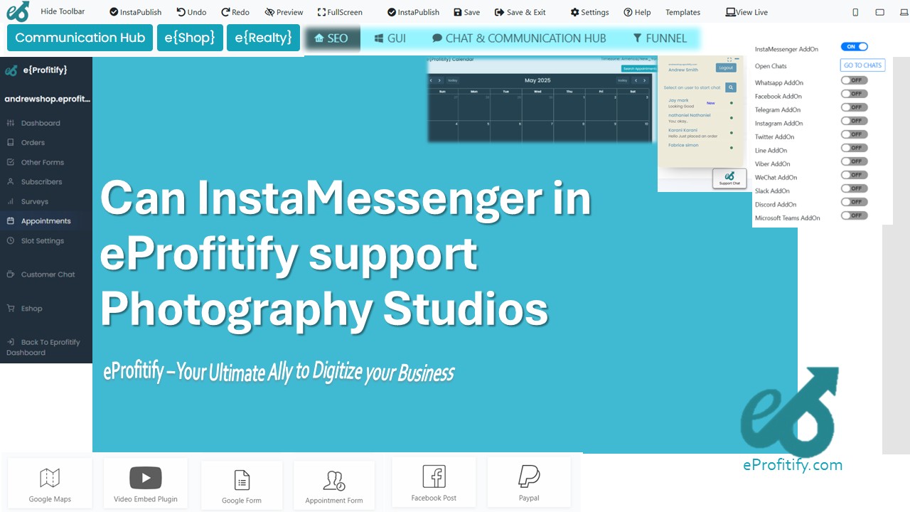 Can InstaMessenger in eProfitify support Photography Studios